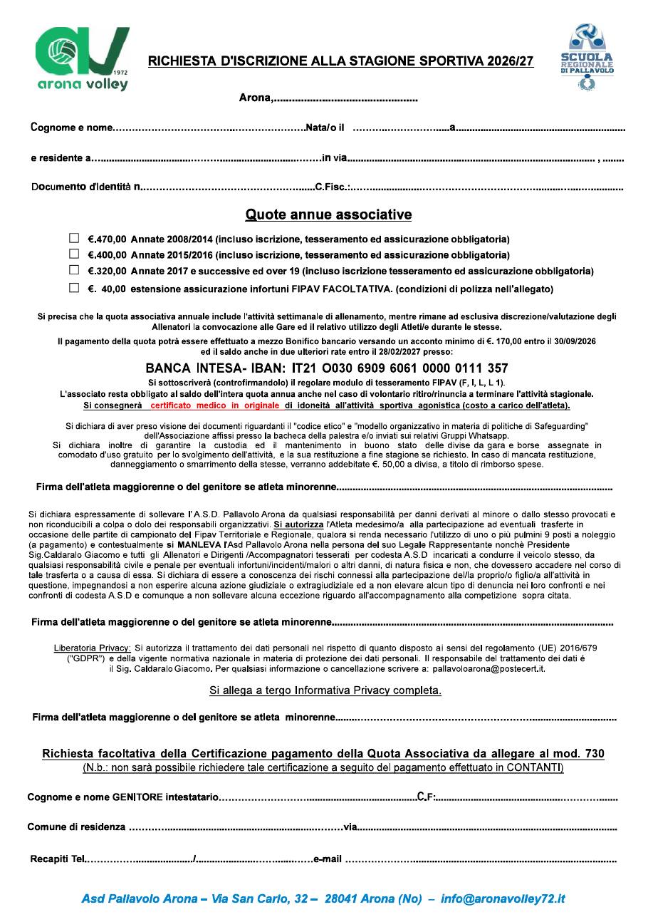 Anteprima del documento Modulo di Iscrizione 2026/27